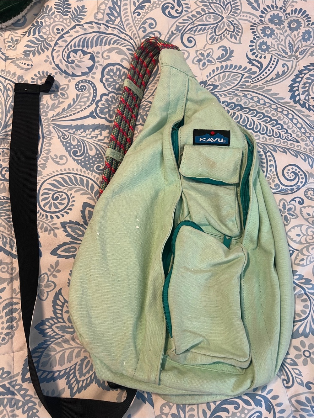 Kavu Mint Green Sling Bag with Multicolor Rope Strap